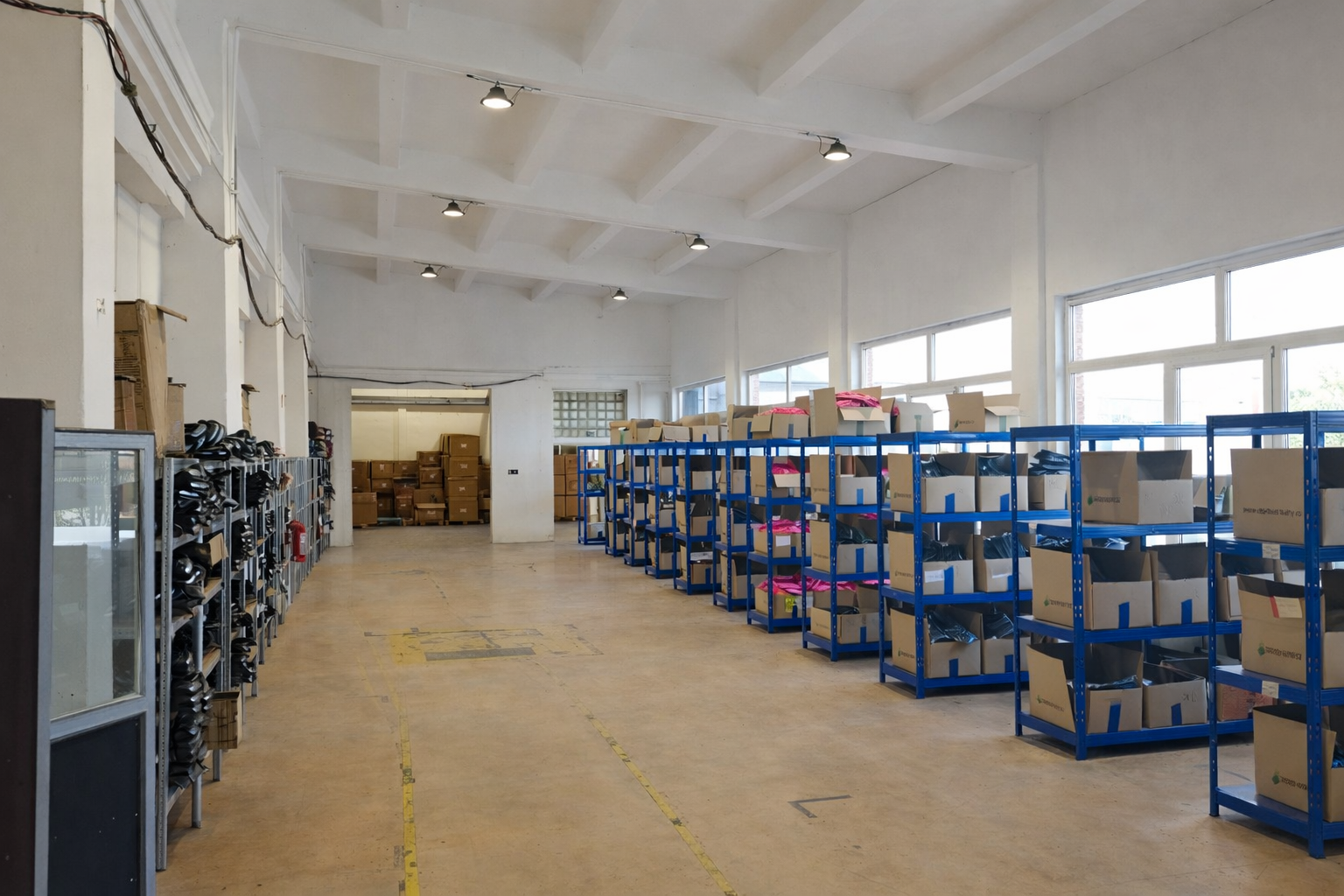 fotka skladu regály s obaly na kufry- obchod-kufry.cz